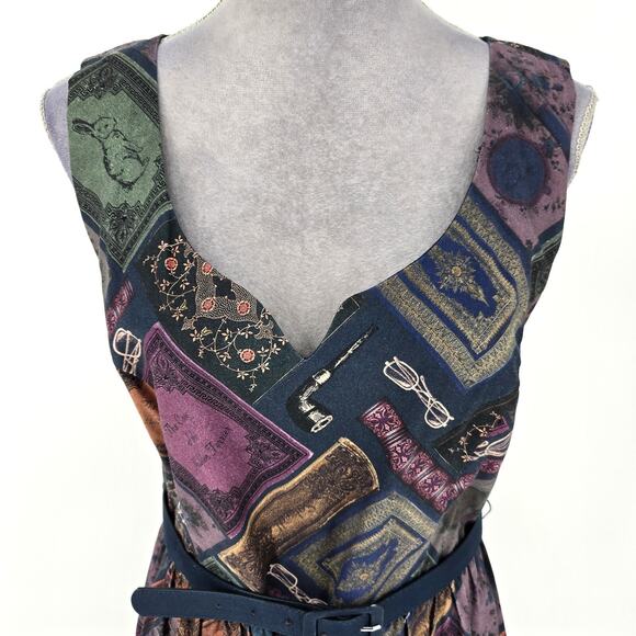 ModCloth Dress Womens XL Geometric Cotton Back Zip Fit n Flare Belted Lined - Picture 7 of 13